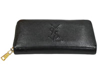 画像をギャラリービューアに読み込む, YVES SAINT LAURENT イヴ サンローラン 長財布 ラウンドファスナー YSLロゴ 352904 レザー ブラック 美品 中古 61574 