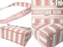 画像をギャラリービューアに読み込む, 極美品 Christian Dior クリスチャンディオール レディディオール 2WAYハンドバッグ ストライプ 刺繍 シグネチャー 中古 61575
