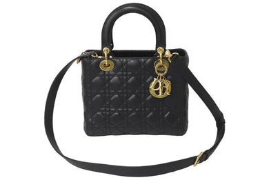 Christian Dior クリスチャンディオール 定価93万円 ハンドバッグ 2WAY レディディオール ミディアム ブラック ゴールド美品 中古 61577