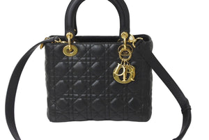 Christian Dior クリスチャンディオール 定価93万円 ハンドバッグ 2WAY レディディオール ミディアム ブラック ゴールド美品 中古 61577