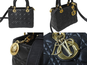 Christian Dior クリスチャンディオール 定価93万円 ハンドバッグ 2WAY レディディオール ミディアム ブラック ゴールド美品 中古 61577