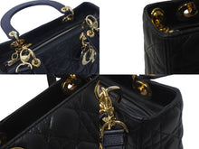 Load image into Gallery viewer, Christian Dior クリスチャンディオール 定価93万円 ハンドバッグ 2WAY レディディオール ミディアム ブラック ゴールド美品 中古 61577