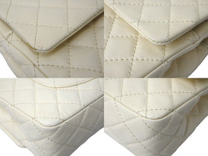 極美品 CHANEL シャネル マトラッセ25Wフラップ チェーンショルダーバッグ 11番台 クリームホワイト シルバー金具 中古 61586