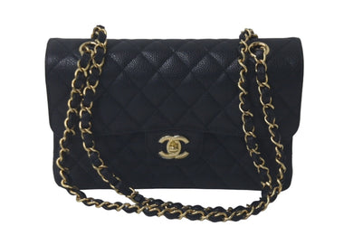 未使用品 CHANEL シャネル Wフラップ 23 ショルダーバッグ キャビアスキン ランダム マトラッセ ゴールド金具 ブラック 中古 61590