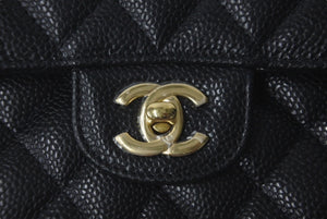 未使用品 CHANEL シャネル Wフラップ 23 ショルダーバッグ キャビアスキン ランダム マトラッセ ゴールド金具 ブラック 中古 61590