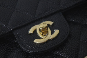未使用品 CHANEL シャネル Wフラップ 23 ショルダーバッグ キャビアスキン ランダム マトラッセ ゴールド金具 ブラック 中古 61590
