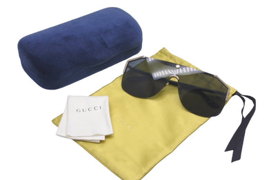 極美品 GUCCI グッチ サングラス サイズ140 デザインフレームロゴ ブラック ゴールド アセテート メタル GG0291S 中古 61603 