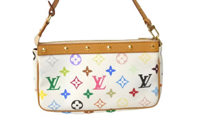 LOUIS VUITTON ルイヴィトン 村上隆 ポシェットアクセソワール マルチカラー ホワイト M92649 良品 中古 61610