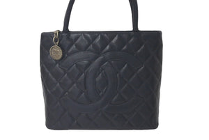 極美品 CHANEL シャネル 復刻トートバック A01804 シール 無し キャビアスキン ブラック シルバープレート 中古 61620