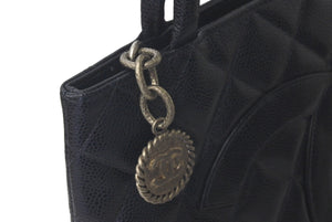 極美品 CHANEL シャネル 復刻トートバック A01804 シール 無し キャビアスキン ブラック シルバープレート 中古 61620