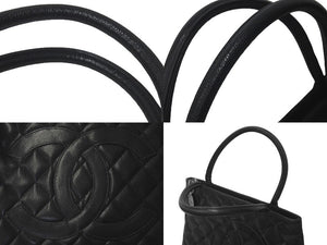 極美品 CHANEL シャネル 復刻トートバック A01804 シール 無し キャビアスキン ブラック シルバープレート 中古 61620