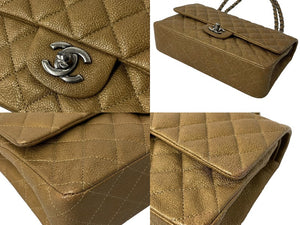 極美品 CHANEL シャネル Wフラップマトラッセ 25cm ショルダーバッグ ブロンズ ソフトキャビア 17番台 中古 61624
