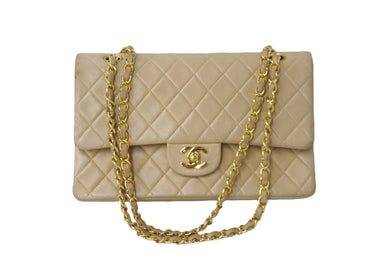CHANEL シャネル マトラッセ25 Wフラップチェーンショルダーバッグ 6番台 ラムスキン ベージュ ゴールド金具 良品 中古 61625