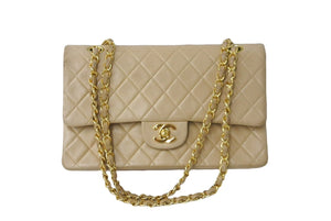 CHANEL シャネル マトラッセ25 Wフラップチェーンショルダーバッグ 6番台 ラムスキン ベージュ ゴールド金具 良品 中古 61625