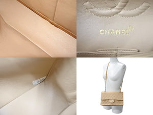 CHANEL シャネル マトラッセ25 Wフラップチェーンショルダーバッグ 6番台 ラムスキン ベージュ ゴールド金具 良品 中古 61625