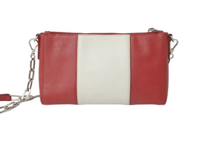 PRADA プラダ ショルダーバッグ サフィアーノレザー チェーンショルダー トライアングルロゴ レッド ホワイト 美品 中古 61629