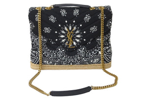 極美品 YVES SAINT LAURENT イヴ サンローラン ルルチェーンショルダーバッグ ペイズリー柄 エスパドリーユ ブラック 中古 61632 