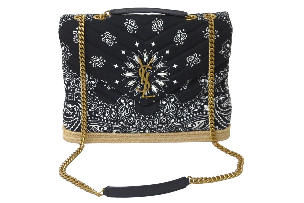 極美品 YVES SAINT LAURENT イヴ サンローラン ルルチェーンショルダーバッグ ペイズリー柄 エスパドリーユ ブラック 中古 61632 
