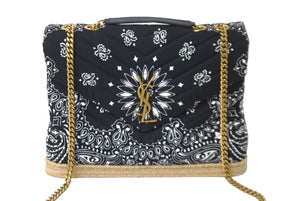 極美品 YVES SAINT LAURENT イヴ サンローラン ルルチェーンショルダーバッグ ペイズリー柄 エスパドリーユ ブラック 中古 61632 