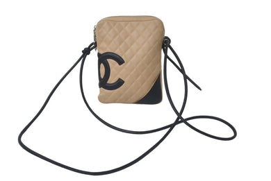 CHANEL シャネル カンボンライン ショルダーバッグ 9番台 ラムスキン ベージュ ブラック シルバー金具 良品 中古 61633