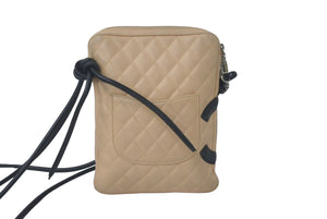 CHANEL シャネル カンボンライン ショルダーバッグ 9番台 ラムスキン ベージュ ブラック シルバー金具 良品 中古 61633