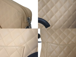 CHANEL シャネル カンボンライン ショルダーバッグ 9番台 ラムスキン ベージュ ブラック シルバー金具 良品 中古 61633