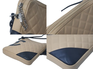 CHANEL シャネル カンボンライン ショルダーバッグ 9番台 ラムスキン ベージュ ブラック シルバー金具 良品 中古 61633