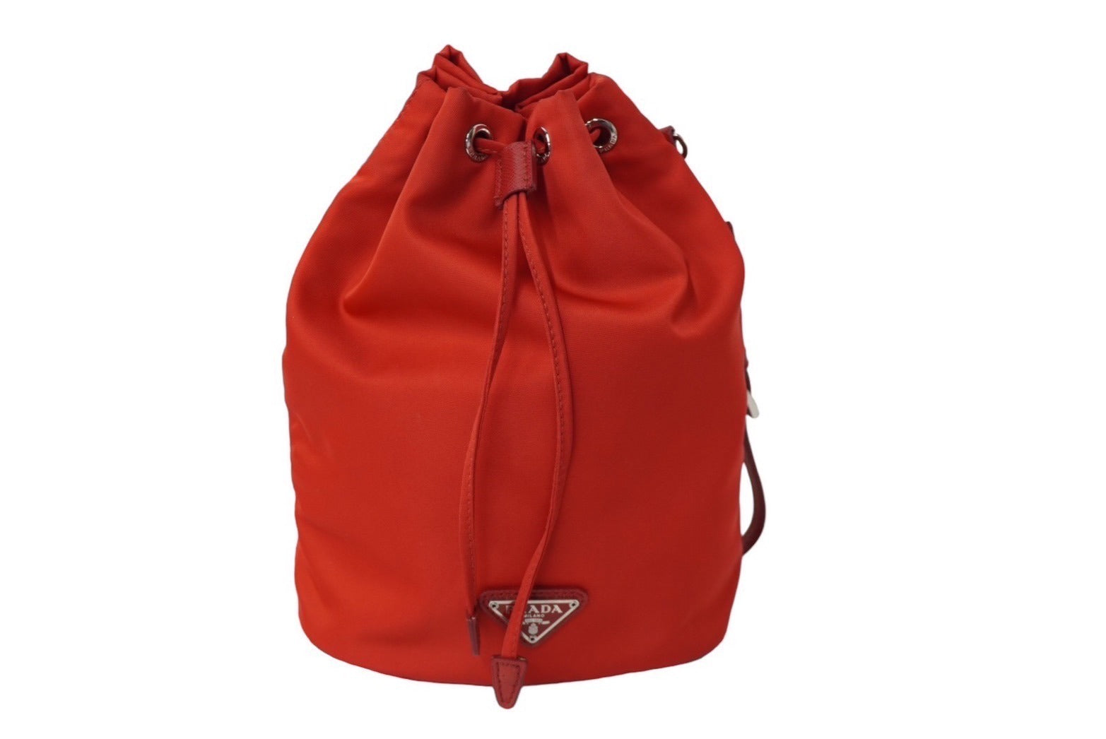 PRADA プラダ ナイロン 巾着 ポーチ レッド トライアングルロゴ