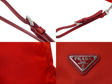 画像をギャラリービューアに読み込む, PRADA プラダ ナイロン 巾着ポーチ レッド トライアングルロゴ注目入れ ミニバッグ レザー テスート 美品 中古 61644 