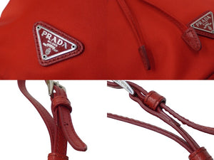 PRADA プラダ ナイロン 巾着ポーチ レッド トライアングルロゴ注目入れ ミニバッグ レザー テスート 美品 中古 61644 