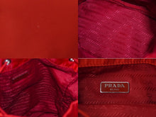 画像をギャラリービューアに読み込む, PRADA プラダ ナイロン 巾着ポーチ レッド トライアングルロゴ注目入れ ミニバッグ レザー テスート 美品 中古 61644 