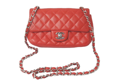 CHANEL シャネル 横長 18番台 ショルダーバッグ ミニマトラッセショルダーチェーン レッド ラムスキン 美品 中古 61651