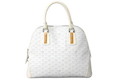 極美品 GOYARD ゴヤール サック ヴァンドーム MM ハンドバッグ ヘリンボーン柄 ホワイト シルバー金具 中古 61659