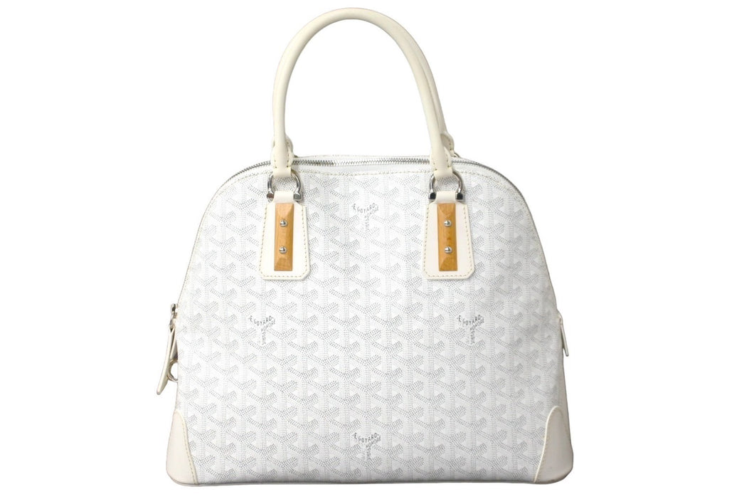 極美品 GOYARD ゴヤール サック ヴァンドーム MM ハンドバッグ ヘリンボーン柄 ホワイト シルバー金具 中古 61659