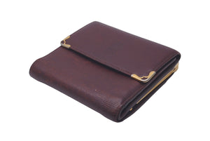 CARTIER カルティエ 三つ折り財布 コインケース付き レザー バーガンディ レッド ゴールド金具 中古 良品 61665