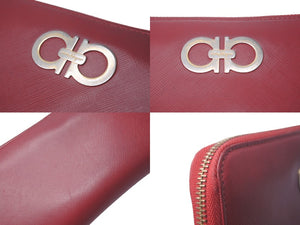 SALVATORE FERRAGAMO サルヴァトーレフェラガモ ダブルガンチーニ ラウンドファスナー 長財布 JL-22 B300 レッド 中古 良品 61666