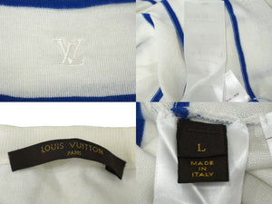 LOUIS VUITTON ルイヴィトン ニット セーター サイズL ブランドロゴ 刺繍 ボーダー ホワイト ブルー 良品 中古 61667