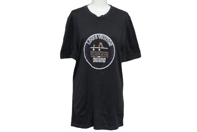 LOUIS VUITTON ルイヴィトン 半袖Ｔシャツ サイズM プリント ブラック コットン シルク RM122M 良品 中古 61672