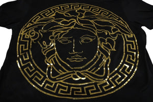 極美品 VERSACE ヴェルサーチ メデューサ プリント 半袖Ｔシャツ ブラック ゴールド トップス A73738 サイズXXL 中古 61677
