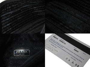 極美品 PRADA プラダ ハンドバッグ ホーボー RE-EDITION トライアングル 1NE515 ナイロン ブラック シルバー金具 ロゴ 中古 61678 