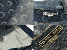 Load image into Gallery viewer, Marine Serre マリーンセル WHITE LINE パッチワーク デニムパンツ P009ICONW Sサイズ インディゴ ブルー 総柄 月 美品 中古 61689