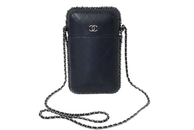 CHANEL シャネル フォンケース チェーンショルダーバッグ 25番台 ネイビー シルバー金具 美品 中古 61692