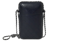 Load image into Gallery viewer, CHANEL シャネル フォンケース チェーンショルダーバッグ 25番台 ネイビー シルバー金具 美品 中古 61692