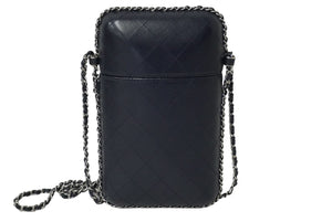 CHANEL シャネル フォンケース チェーンショルダーバッグ 25番台 ネイビー シルバー金具 美品 中古 61692