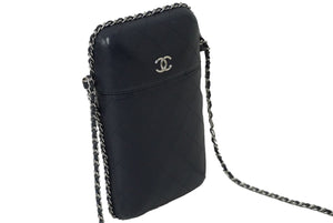 CHANEL シャネル フォンケース チェーンショルダーバッグ 25番台 ネイビー シルバー金具 美品 中古 61692