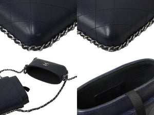 CHANEL シャネル フォンケース チェーンショルダーバッグ 25番台 ネイビー シルバー金具 美品 中古 61692