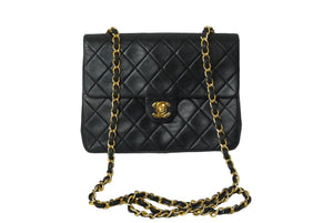 CHANEL シャネル ミニマトラッセ20 チェーンショルダーバッグ 1番台 ラムスキン ブラック ゴールド金具 良品 中古 61693