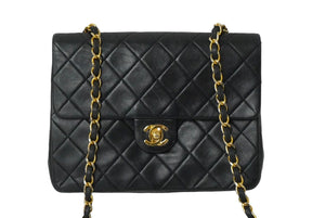 CHANEL シャネル ミニマトラッセ20 チェーンショルダーバッグ 1番台 ラムスキン ブラック ゴールド金具 良品 中古 61693