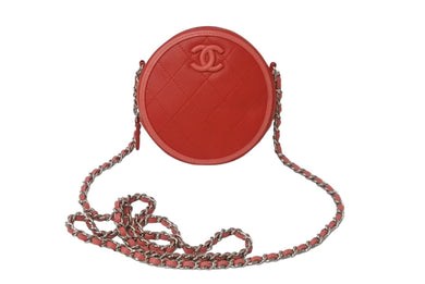 極美品 CHANEL シャネル ショルダーバッグ 27番台 チェーンショルダー ココマーク ラムスキン ラウンド レッド AP0060 中古 61749