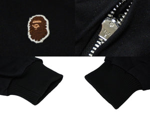 極美品 A BATHING APE アベイシングエイプ 刺繍 パッチ ブルゾン ダークネイビー アウター ジャケット 紺 サイズL 中古 61755